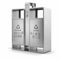 Thùng rác inox đôi gạt tàn đế cao HTI2N63-GTI 